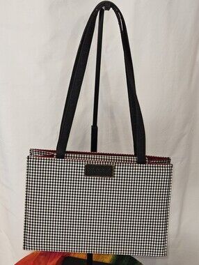 Don Carter Black & White Gingham Tote Bag with Black Handles